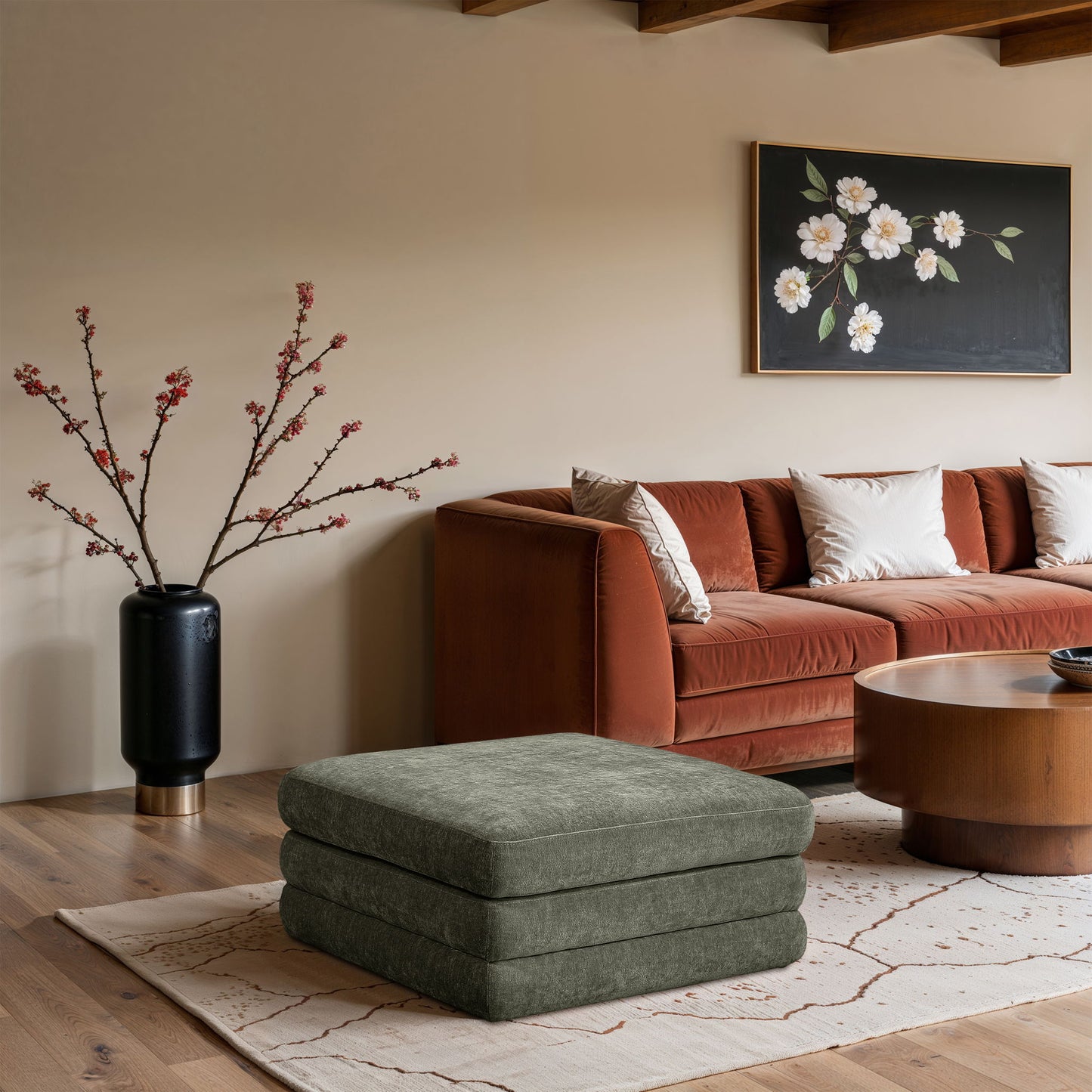 Stellar - Chenille Fabric Upholstered Modular Modular Ottoman