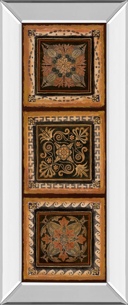 Folk Art Panel Il By Tava Studios - Mirror Framed Print Wall Art - Dark Brown