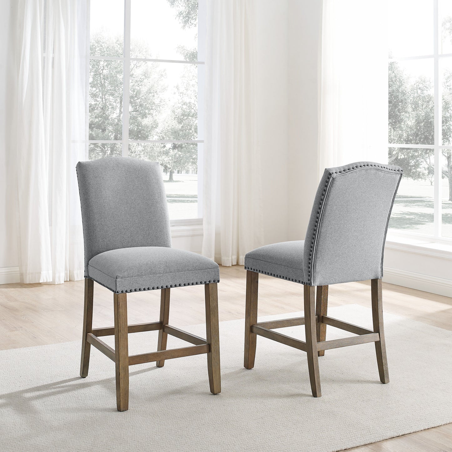 Grayson - Counter Chair With Nailhead (Set of 2) - Dark Gray