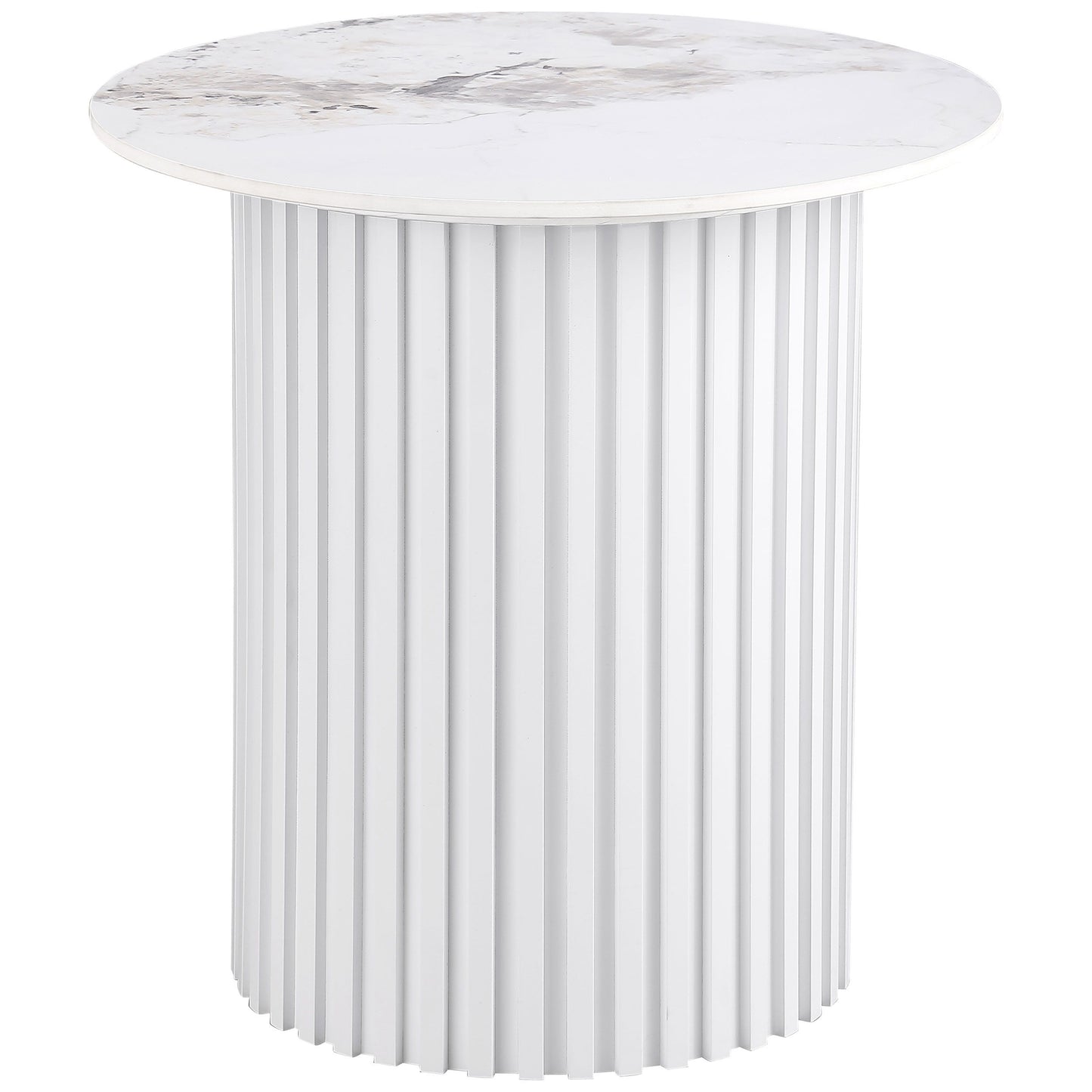 Rowena - Round Sintered Stone End Table - White Faux Marble