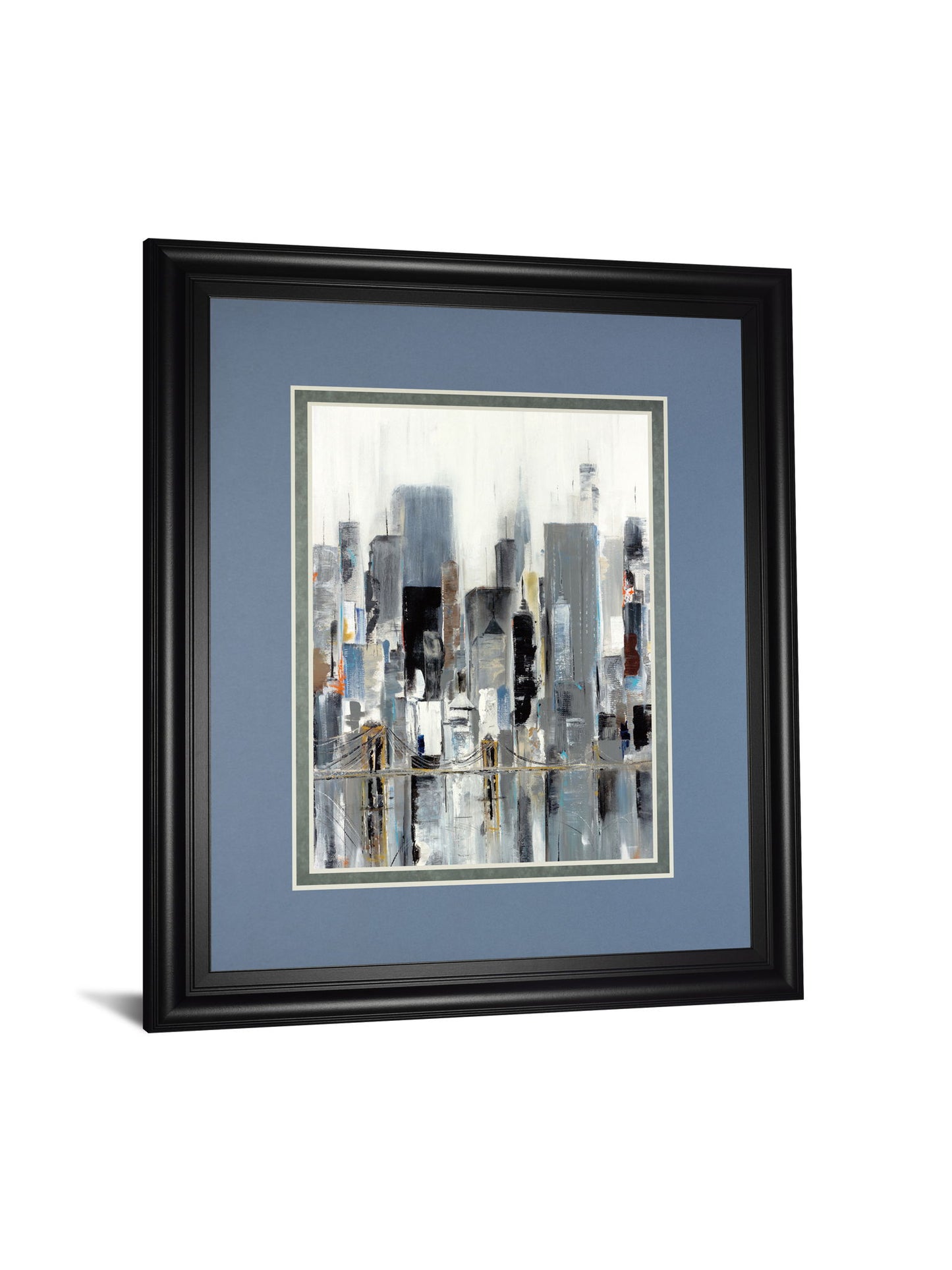 City Bridge By Aziz Kadmiri - Framed Print Wall Art - Blue