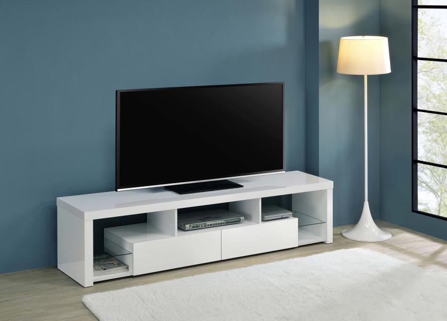 Jude - Mueble para TV de 71" con 2 cajones y estantes - Blanco brillante