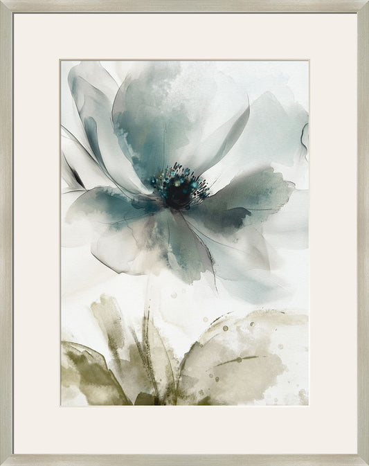 "Ethereal Blossom I" Framed Canvas Under Acrylic - Blue / Green