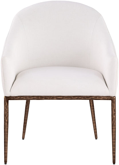 Ferro - Linen Textured Performance Fabric Upholstered Dining Arm Chair - Cream / Brushed Bronze