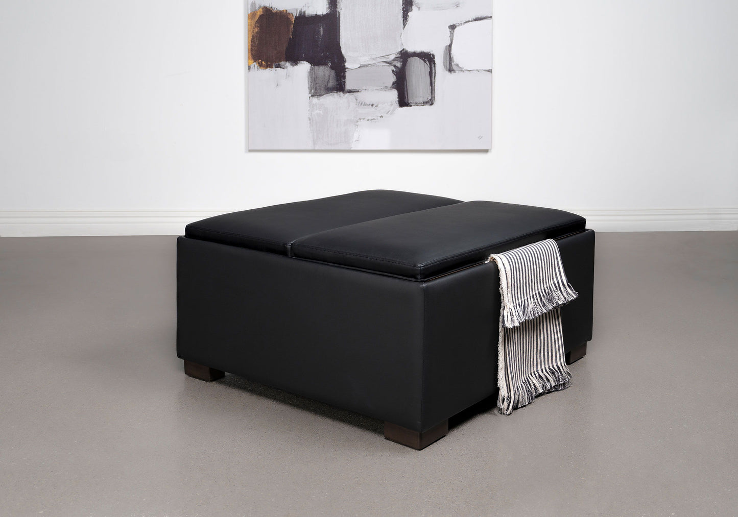 Paris - Upholstered Storage Ottoman With Tray - Black