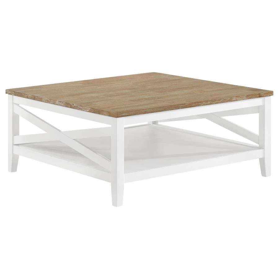 Maisy - Mesa De Centro Cuadrada De Madera Con Estante - Marrón Y Blanco