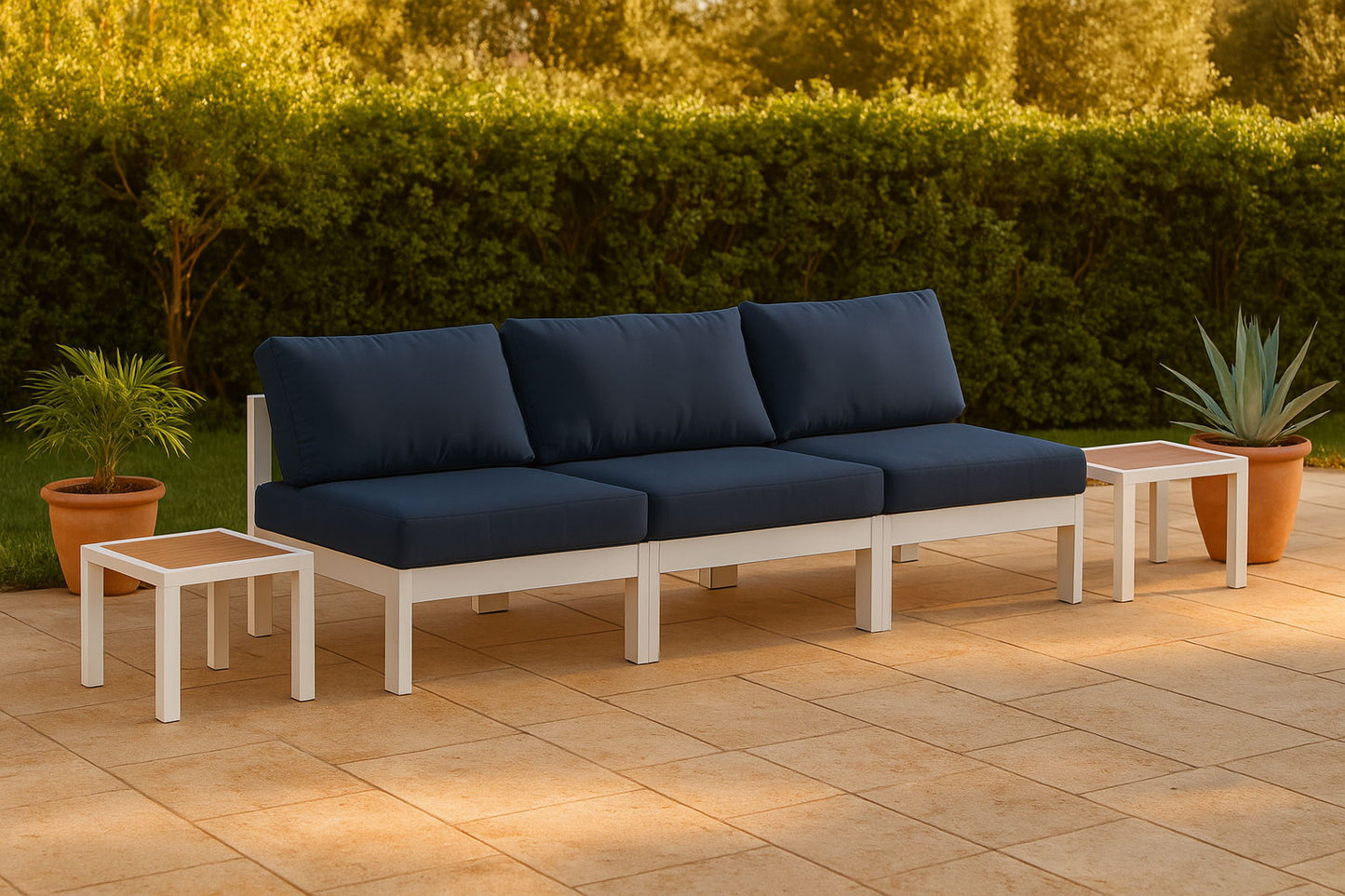 Nizuc - Outdoor Patio 3 Seat Armless Modular Sofa With White Frame