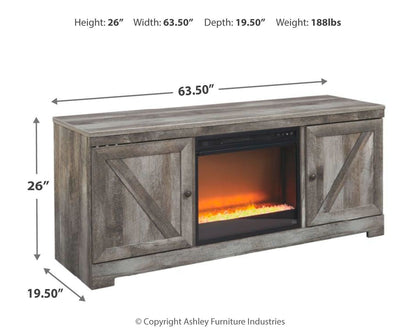 Wynnlow - Gris - Centro de entretenimiento - Mueble para TV con inserto para chimenea de vidrio/piedra