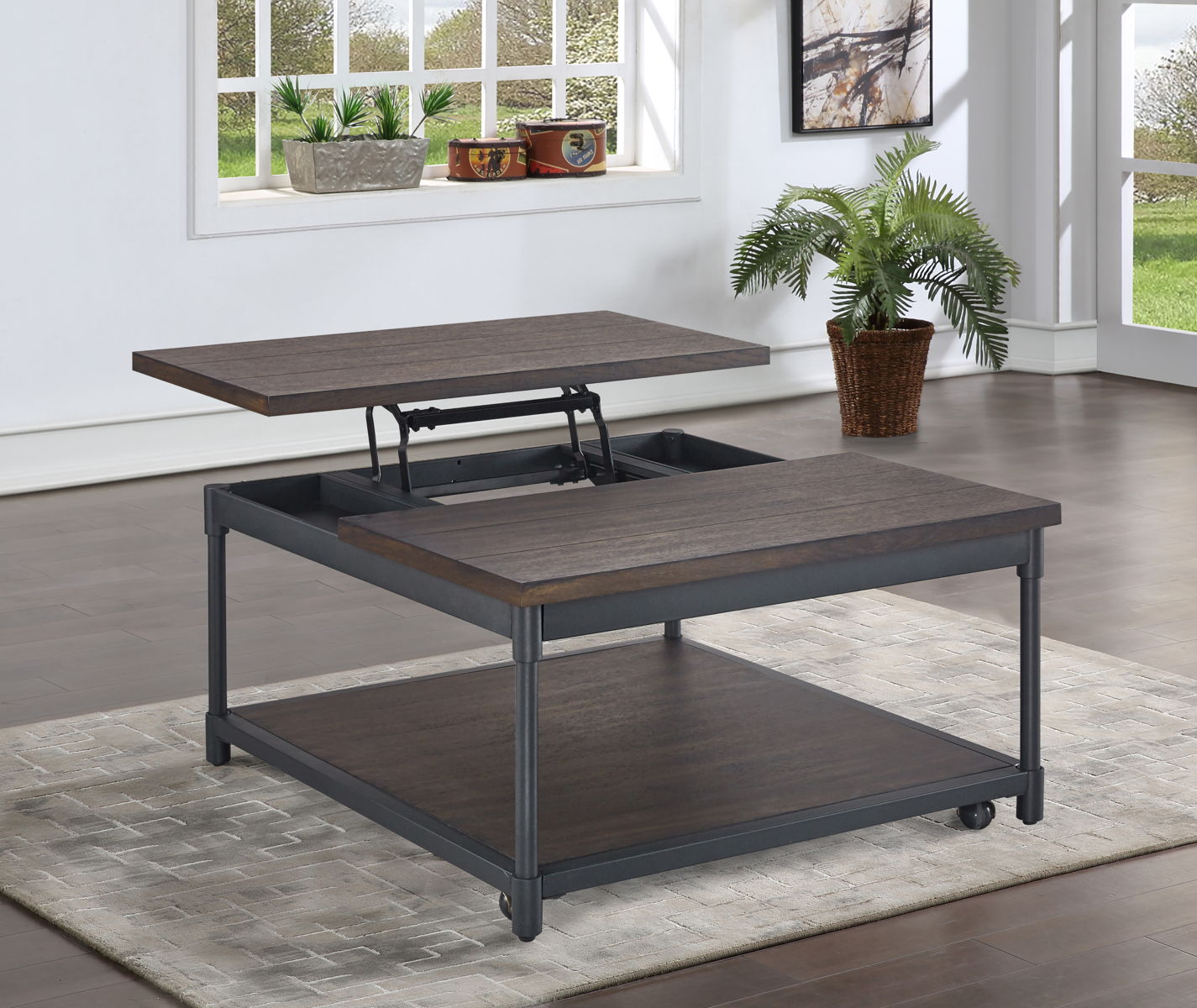 Prescott - Lift-Top Square Cocktail Table - Brown