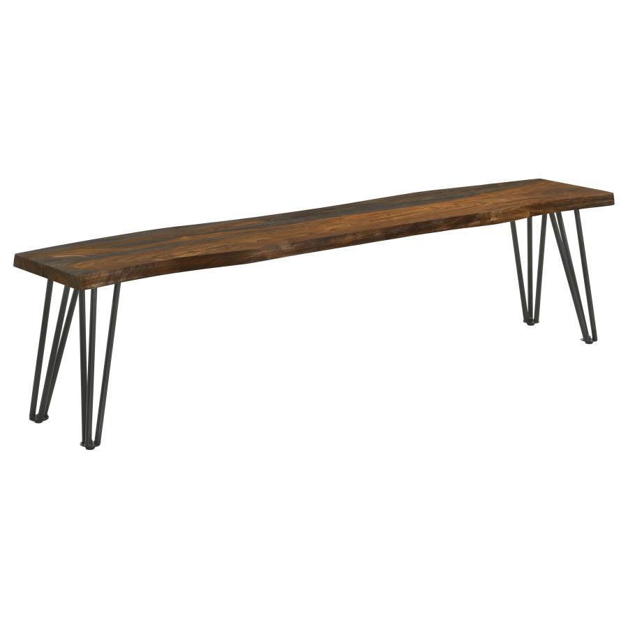 Neve - Live Edge Wood Dining Bench Hairpin Legs - Gray Sheesham