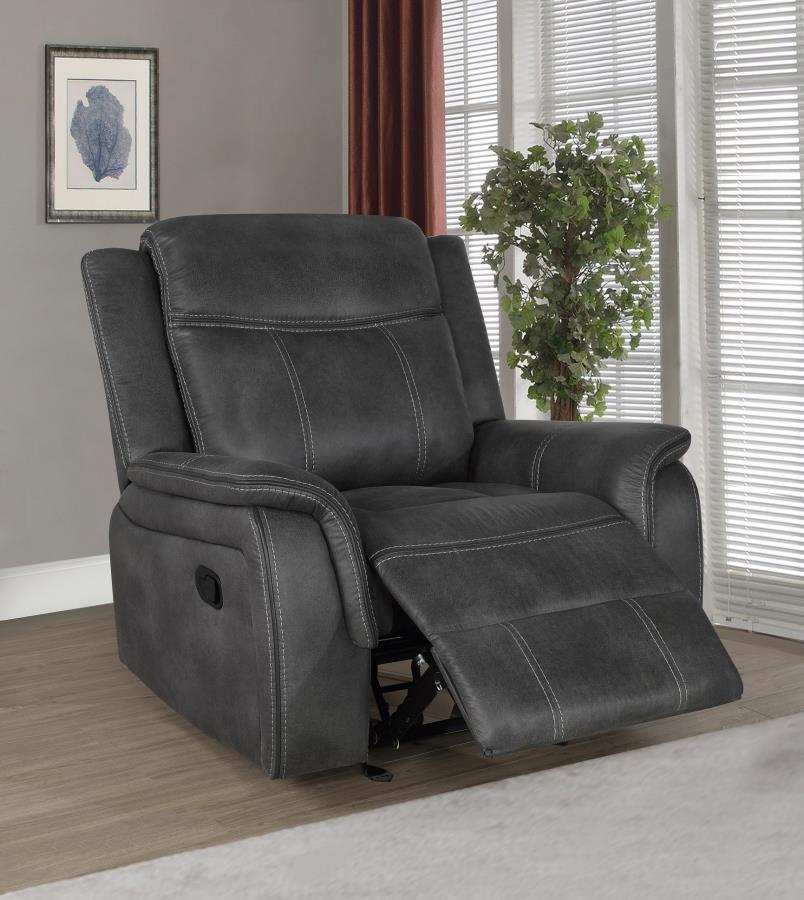 Lawrence - Upholstered Padded Arm Glider Recliner - Charcoal