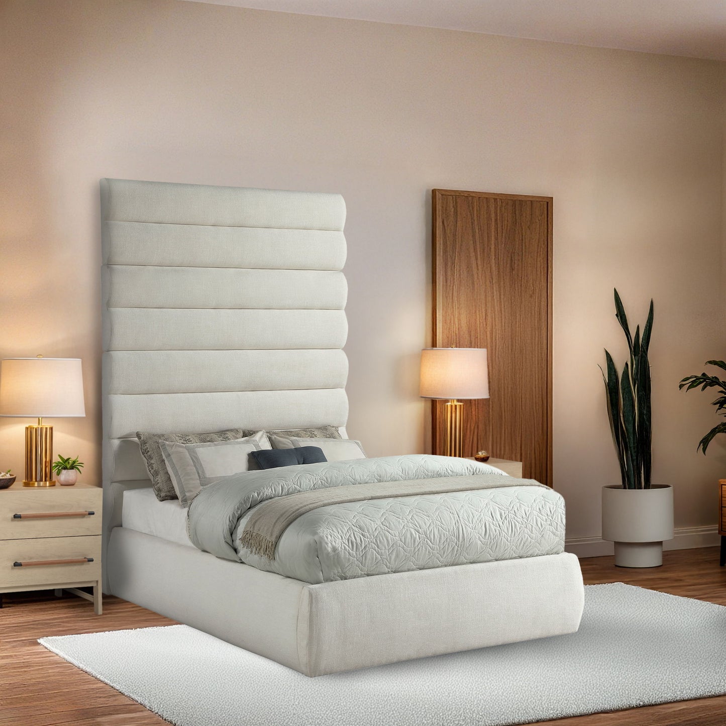 Adam - Linen Fabric Bed With 89" Headboard