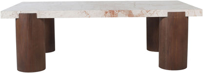 Campania - Marble And Oak Wood Coffee Table - Cream