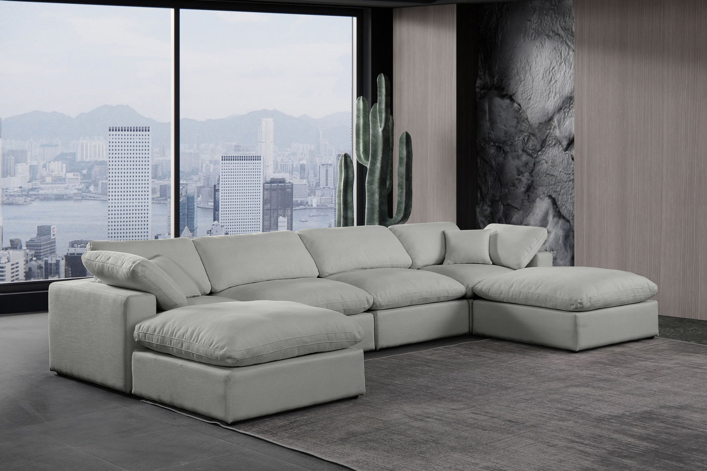 Comfy - 6 Piece Linen Modular Double Chaise Sectional
