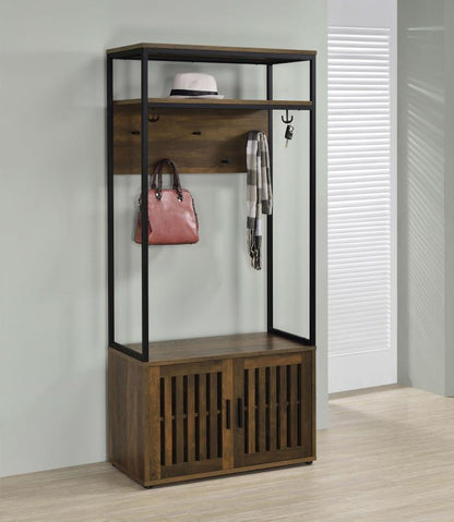 Quincy - Árbol para recibidor de madera de ingeniería de 2 puertas - Pino oscuro y negro