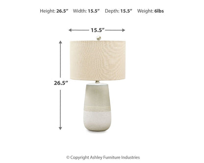 Shavon - Beige / Blanco - Lámpara de mesa de cerámica