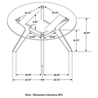 Paxton - Mesa de comedor redonda con tapa de vidrio de 48" - Transparente y nuez moscada