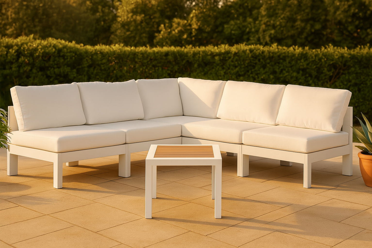 Nizuc - Outdoor Patio 5 Piece Modular Sectional With White Frame