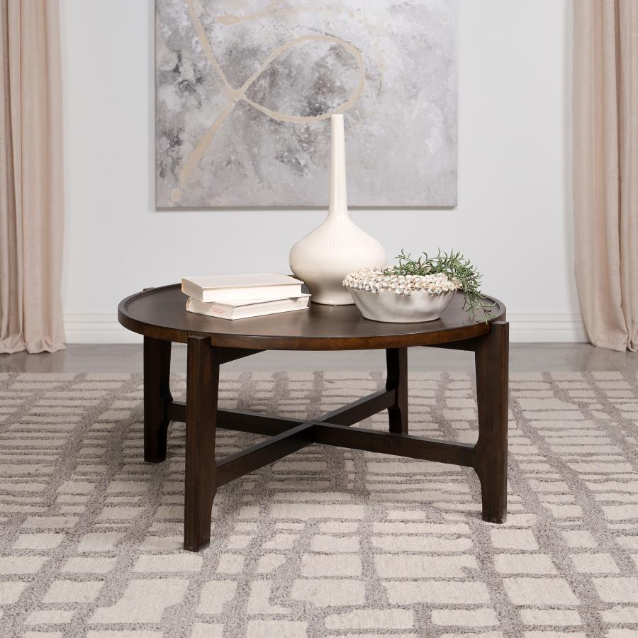 Cota - Mesa de centro redonda de madera maciza - Marrón oscuro