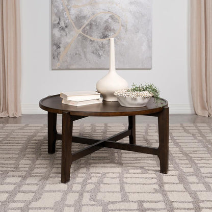 Cota - Mesa de centro redonda de madera maciza - Marrón oscuro