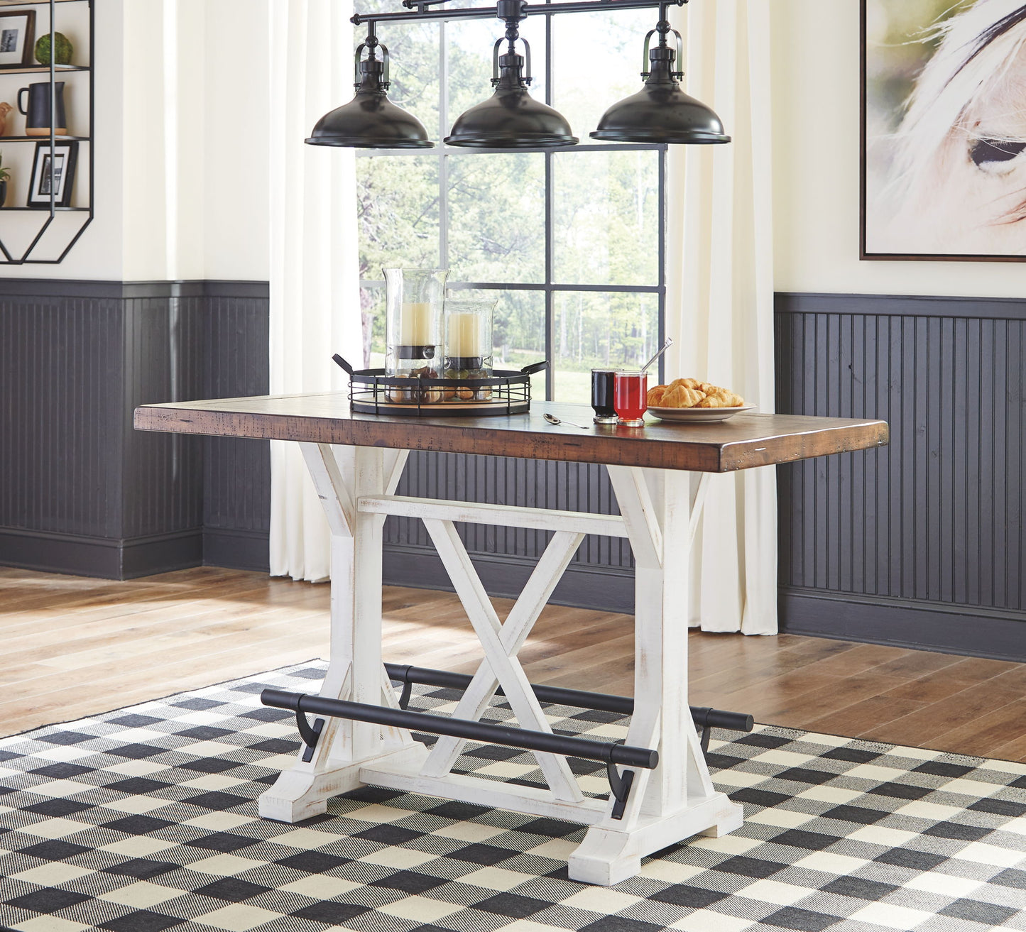 Valebeck - Blanco / Marrón - Mesa de comedor rectangular para mostrador