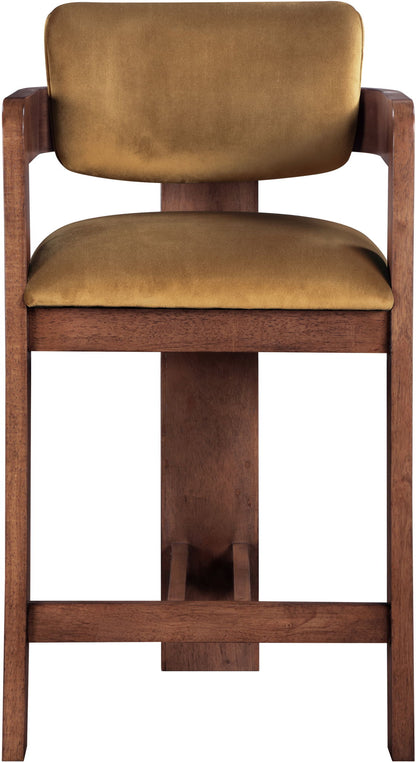 Sacha - Velvet Stool With Brown Base