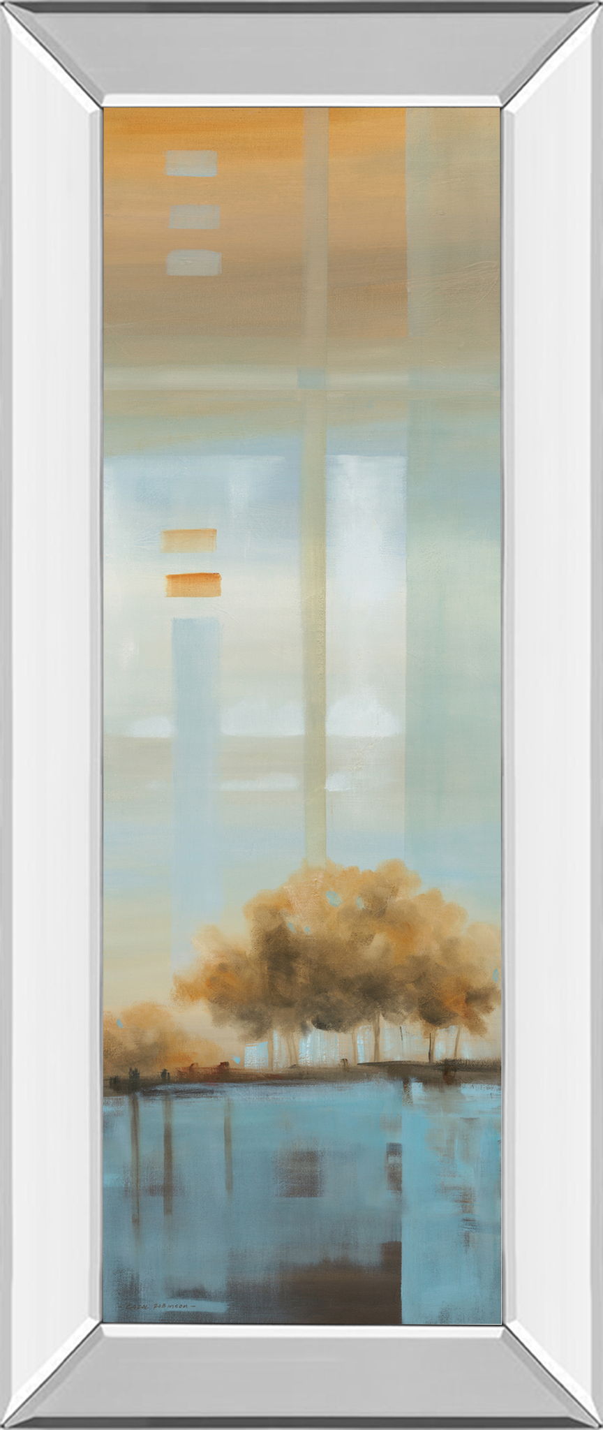 Window On The Word I By Carol Robinson - Mirror Framed Print Wall Art - Light Blue