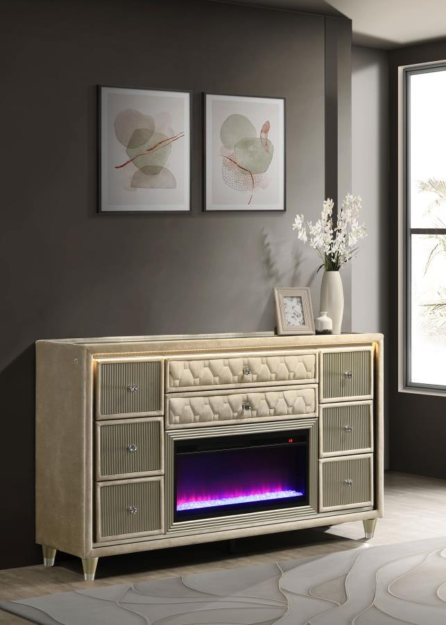 Lorient - 8-Drawer LED Bedroom Flame Box Dresser