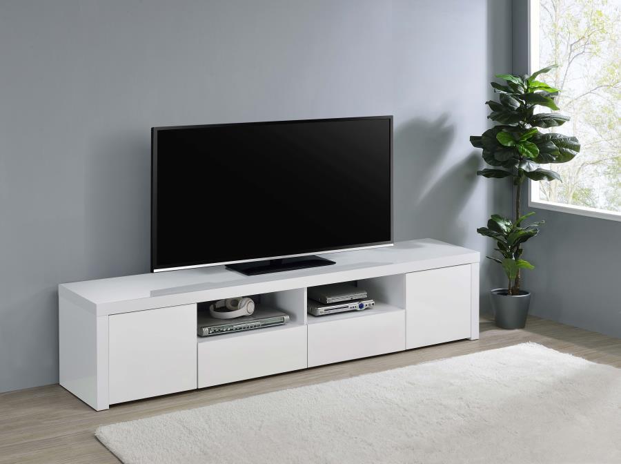 Jude - Mueble para TV de 79" con 2 puertas y cajones - Blanco brillante