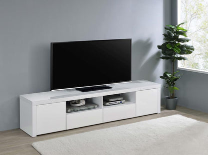 Jude - Mueble para TV de 79" con 2 puertas y cajones - Blanco brillante