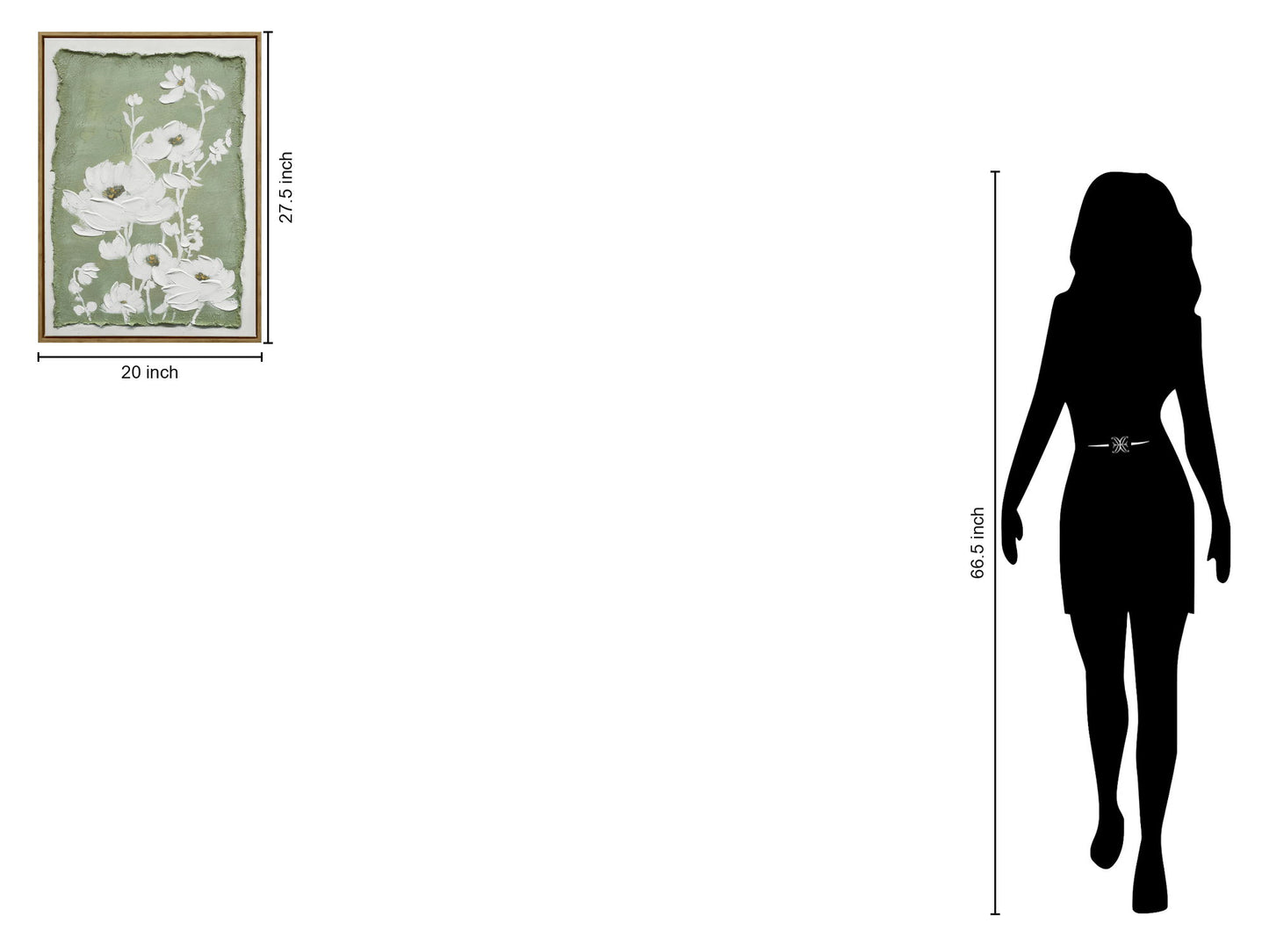 "Blossom Serenity II" Hand-Embellished Canvas In Frame - Green / White / Natural Wood