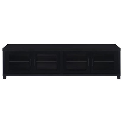 Jupiter - Consola multimedia con soporte para TV de 79" y 4 puertas con paneles de vidrio enmarcados - Negro