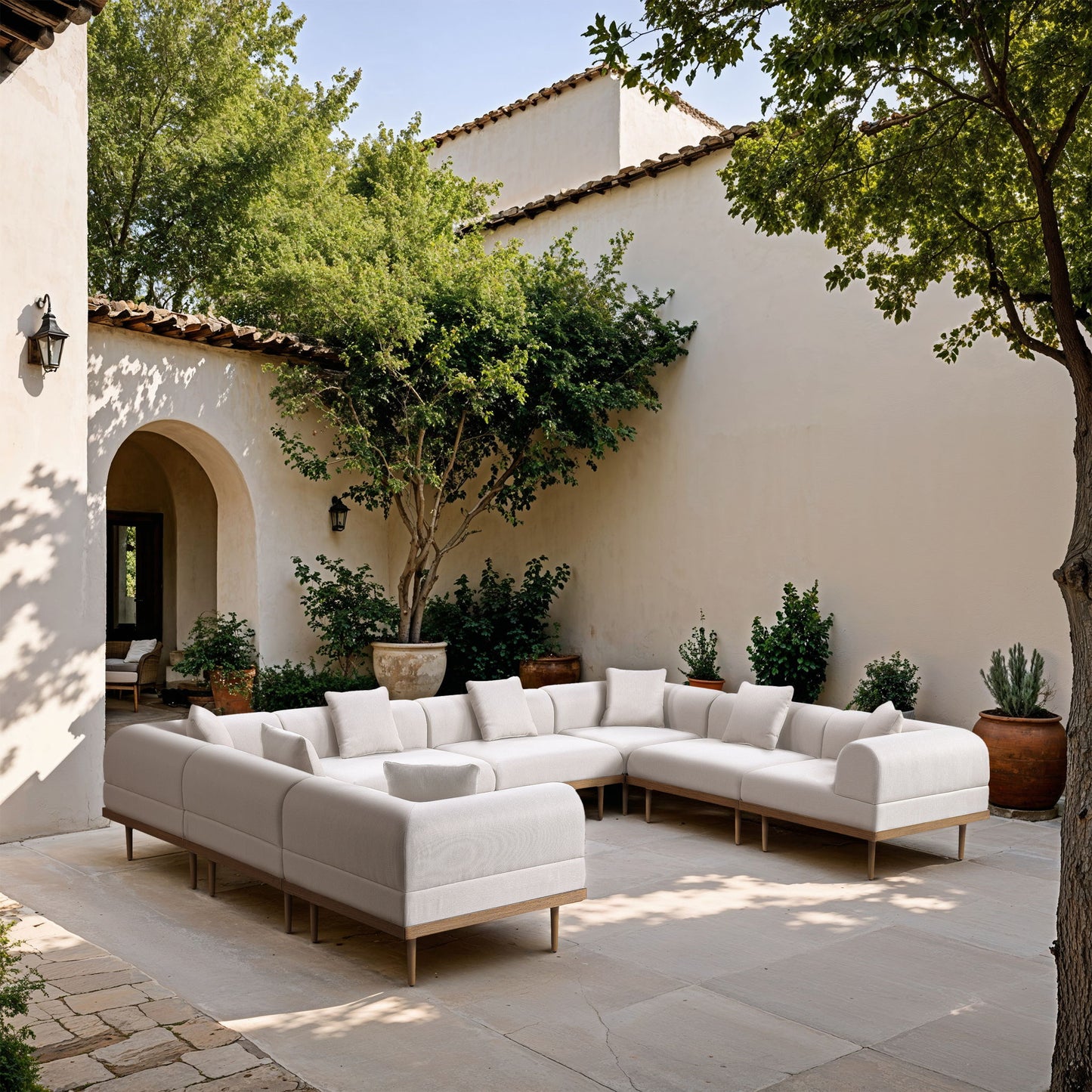 Laguna - 8 Piece Resilient Water Resistant Fabric 142" Upholstered Outdoor Patio Modular Sectional
