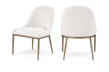 Ferro - Linen Textured Performance Fabric Upholstered Dining Side Chair - Cream / Brushed Gold