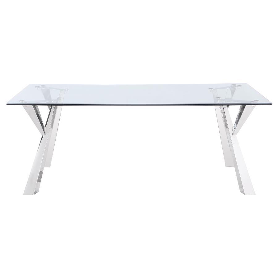 Alaia - Mesa de comedor rectangular con tapa de cristal - Transparente y cromada