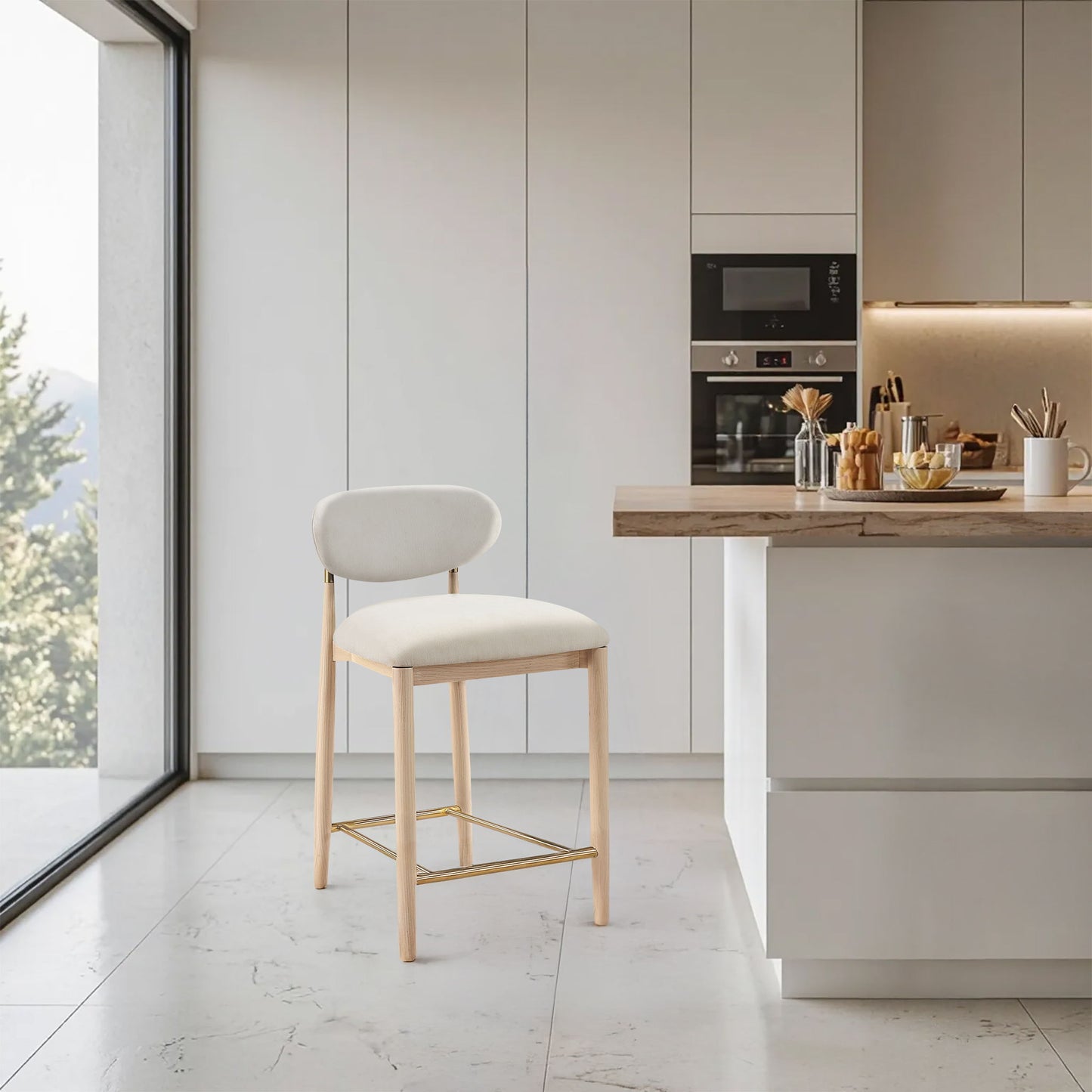 Riccio - Fabric Stool - Natural Frame