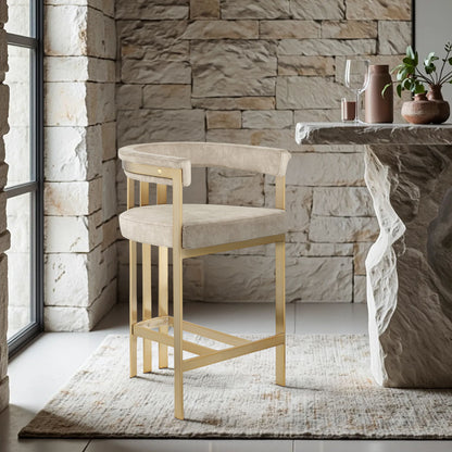 Marcello - Counter Stool With Brushed Gold Iron Frame (Set of 2) - Beige