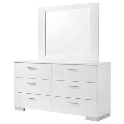 Felicity - 6-Drawer Wood Dresser With Mirror - White High Gloss