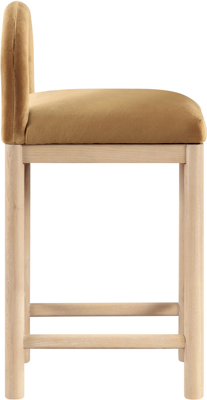 Conrad - Velvet Counter Stool With Natural Legs - Saddle