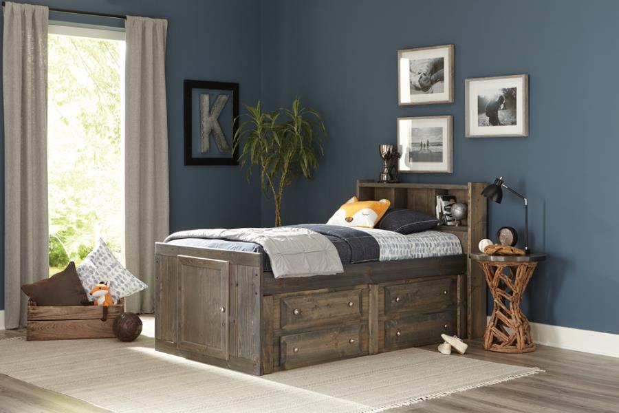 Wrangle Hill - Wood Twin Storage Bookcase Bed - Gunsmoke