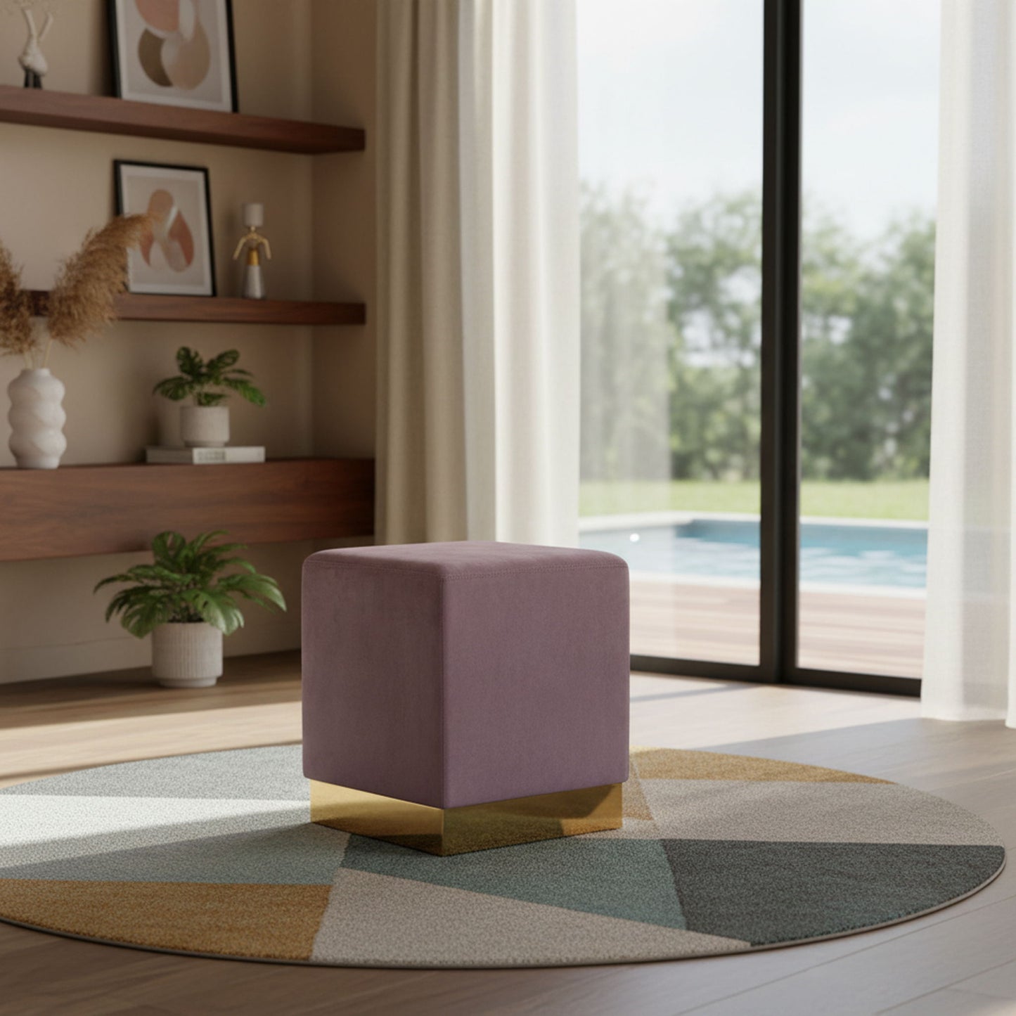 Jax - Stool Ottoman with Gold Base