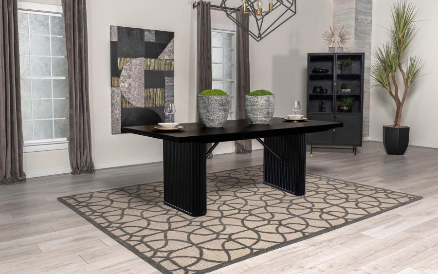 Catherine - Mesa de comedor rectangular con pedestal doble - Negro