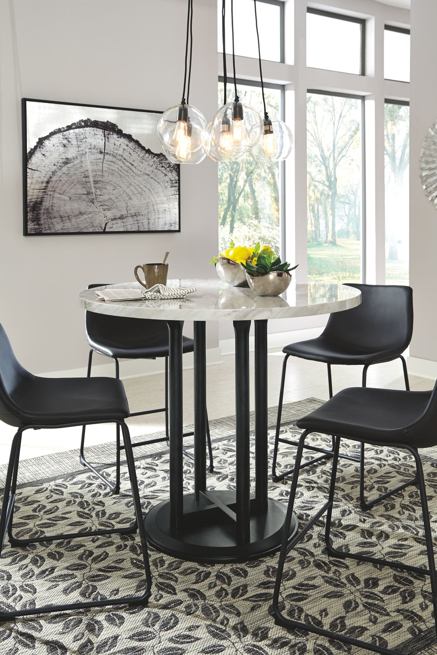 Centiar - Black / Gray - 5 Pc. - Counter Table, 4 Upholstered Barstools