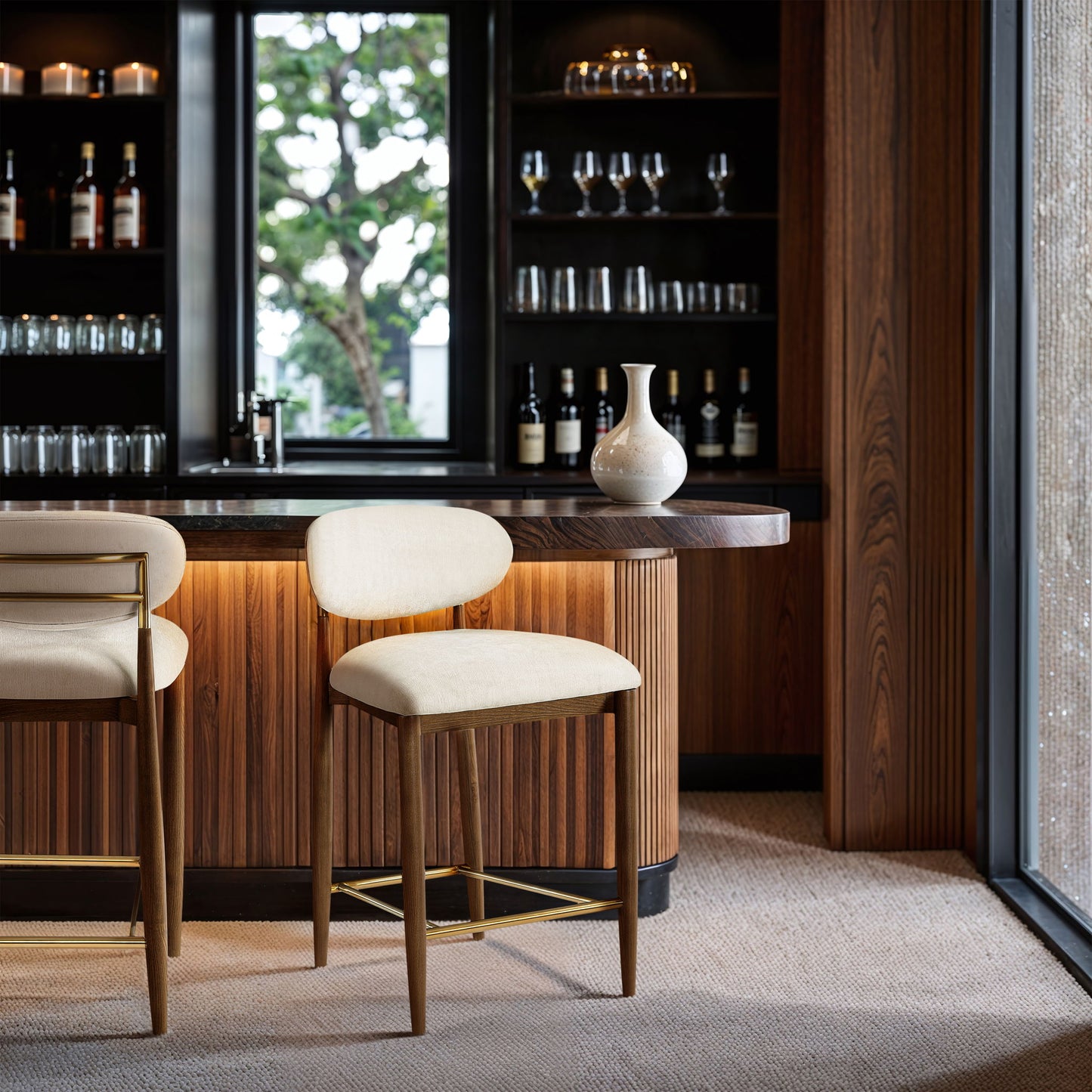 Riccio - Fabric Stool - Walnut Frame