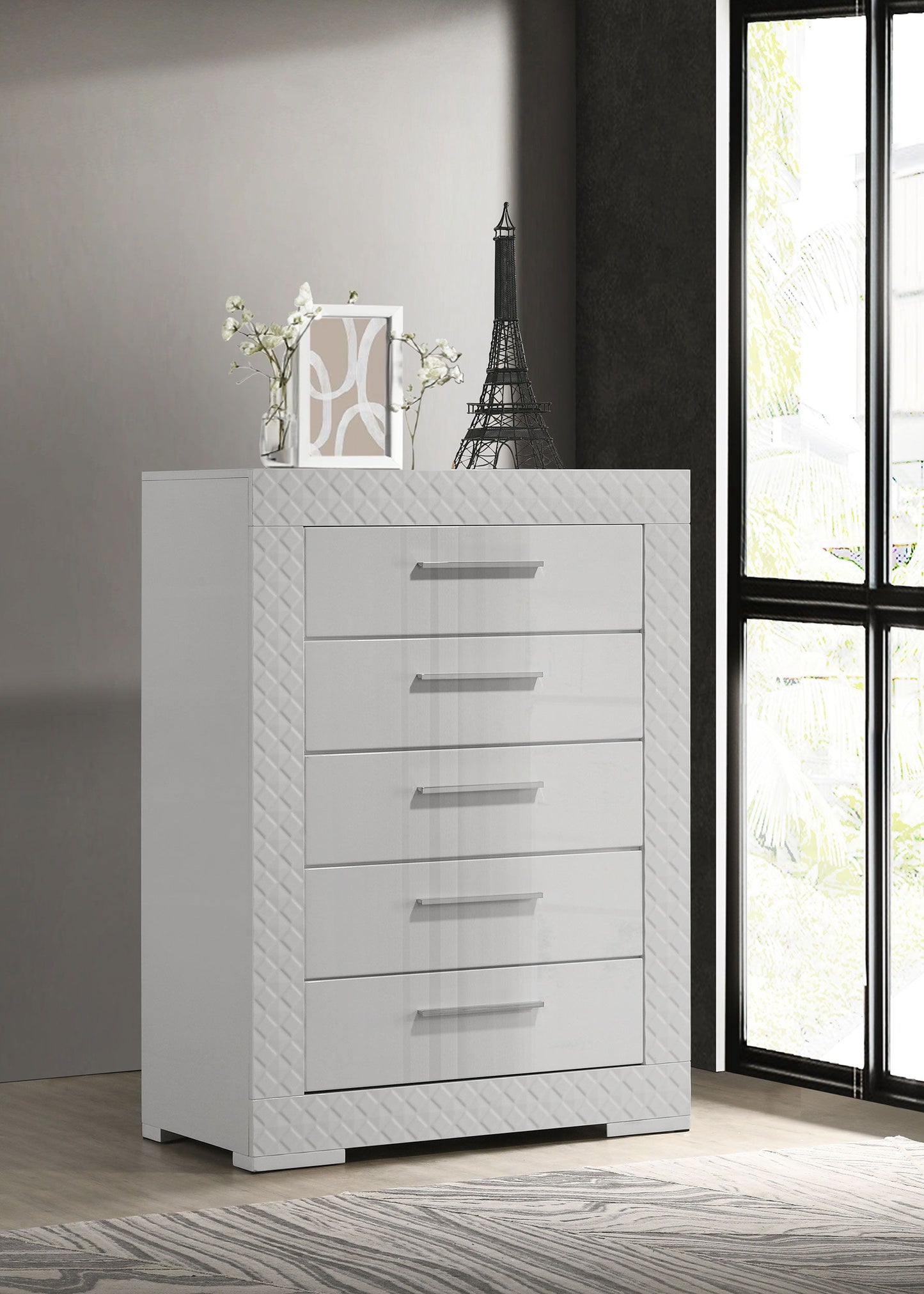 Ives - 5-Drawer Bedroom Chest Of Drawers - White High Gloss