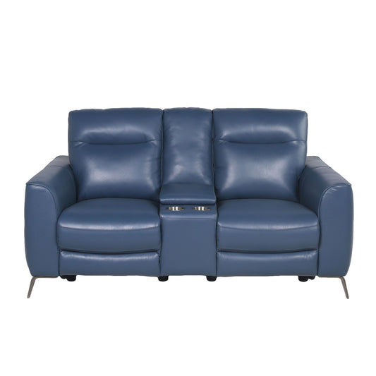 Sansa - Dual Power Reclining Loveseat With Console - Blue