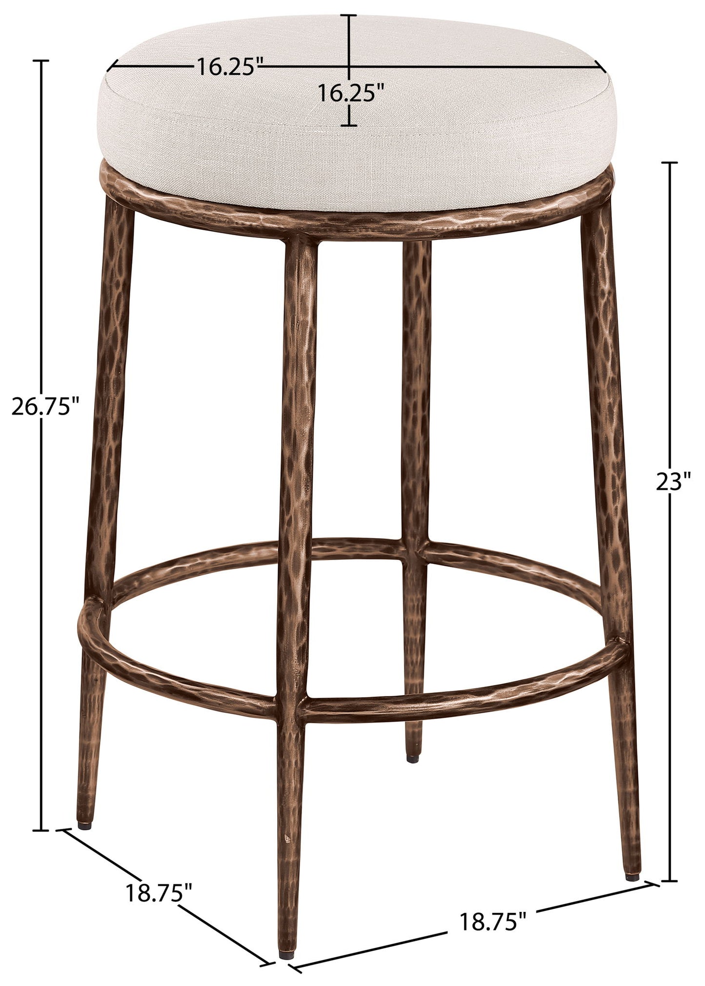 Ferro - Upholstered Backless Counter Stool With Brushed Bronze Base