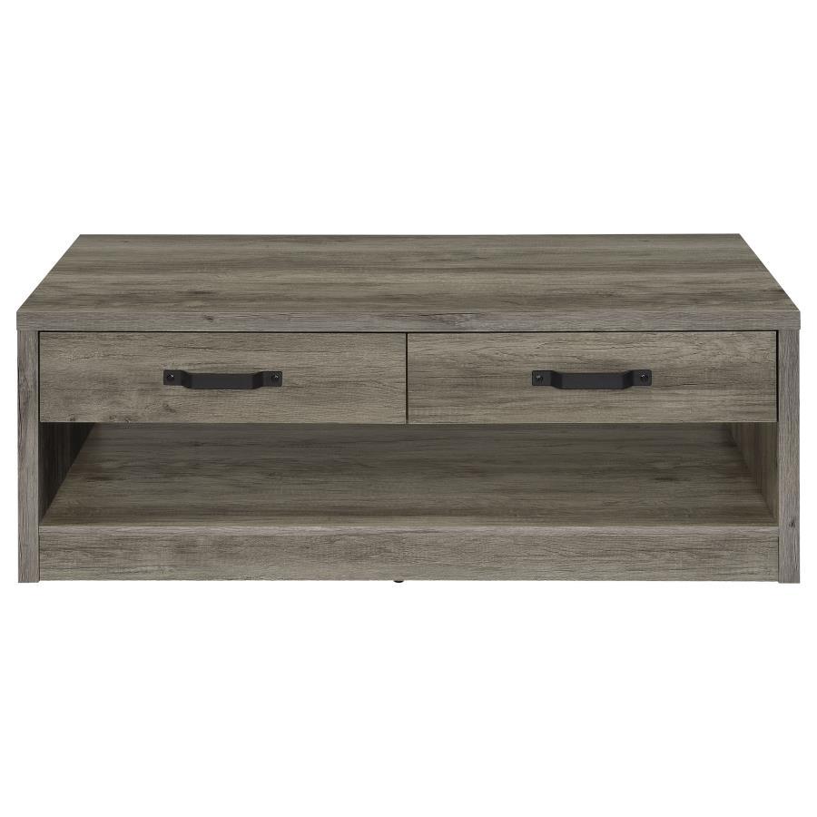 Felix - Mesa de centro rectangular de madera de ingeniería con 2 cajones - Madera flotante gris