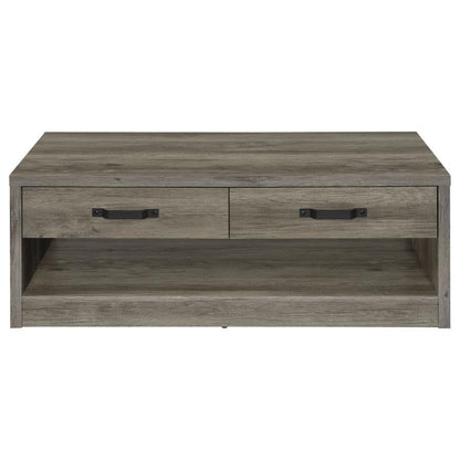 Felix - Mesa de centro rectangular de madera de ingeniería con 2 cajones - Madera flotante gris