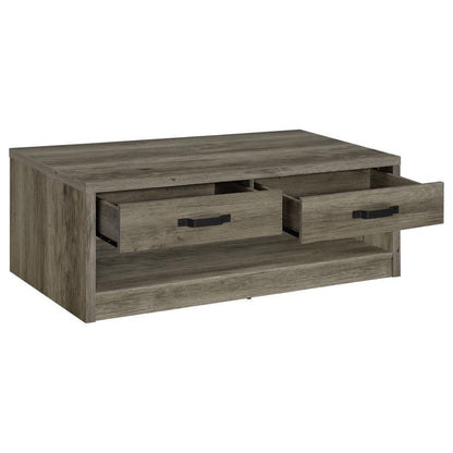 Felix - Mesa de centro rectangular de madera de ingeniería con 2 cajones - Madera flotante gris